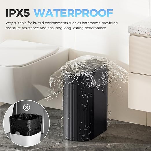 3 Pack 5 Gallon Bathroom Trash Can with Lid Automatic Motion Sensor Black Trash Can Touchless Slim Waterproof Garbage Bin for Kitchen Bedroom Office and Bathroom