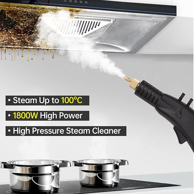 High Pressure Steam Cleaner Handheld1800W High Temp Portable Steamer Cleaning MachineTanklessAdjustable SteamHot and Cold Water Modefor Air Conditioner Range Hood Car Cleaning