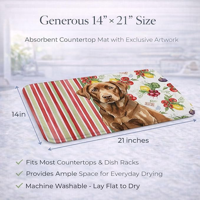 Caroline's Treasures Chocolate Labrador Retriever Vegetables Dish Drying Mat Absorbent Dish Drying Mat Pad for Kitchen Counter Dish Drainer Mat for Countertop 14 x 21 Multicolor