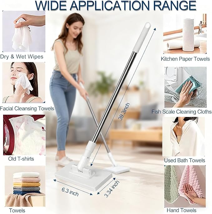 Snap Grip Mini Mop with 10pcs Cleaning Cloth - 360°Spin No Wash Mop for Wet/Dry Use - Hands-Free MiniMops for Tile Floor and Wall