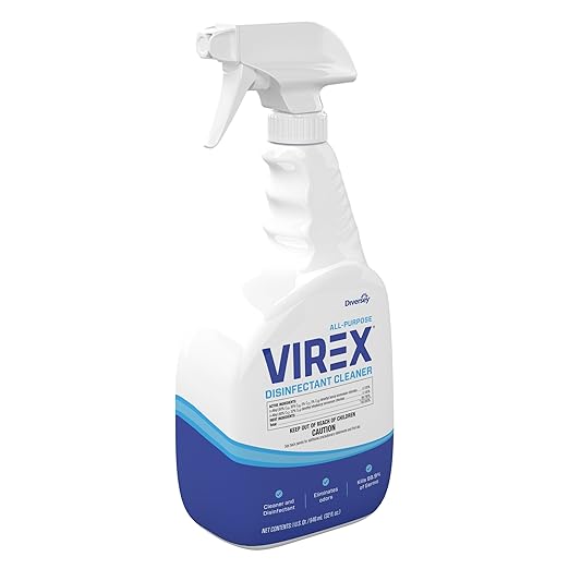 VIREX Diversey CBD540533 All Purpose Disinfectant Cleaner - Kills 99.9% of Germs and Eliminates Odors Lemon Scent Ready-to-Use 32-Ounce (Pack of 8)