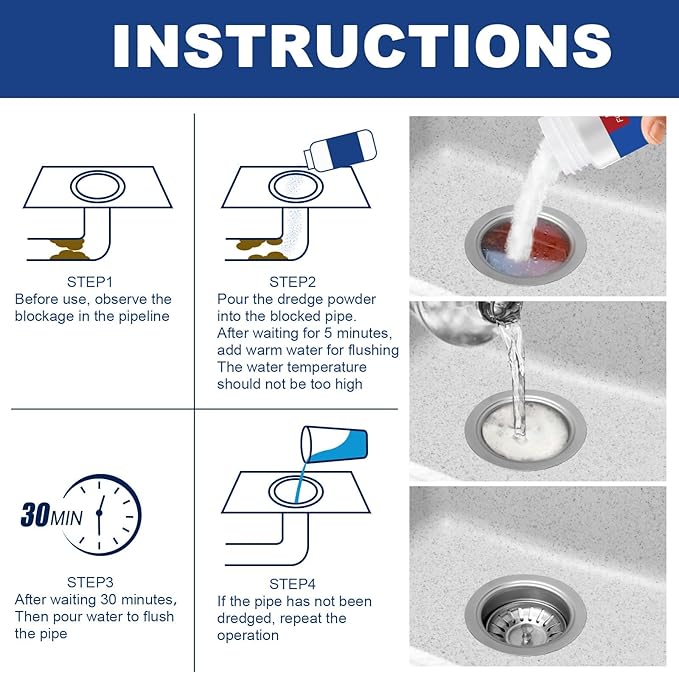Pipe Drain Unblocker for Kitchen &amp Bathroom - Odor Eliminator Clog Remover Grease Dissolver(1PCS)
