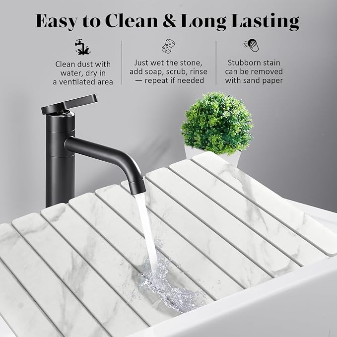 Large Stone Dish Drying Mats for Kitchen Counter 24(L)×16(W) Marble-Pattern Fast Drying Collapsible Dish Drying Mat Eco-Friendly Absorbent Diatomaceous Earth Mats for Match Countertop
