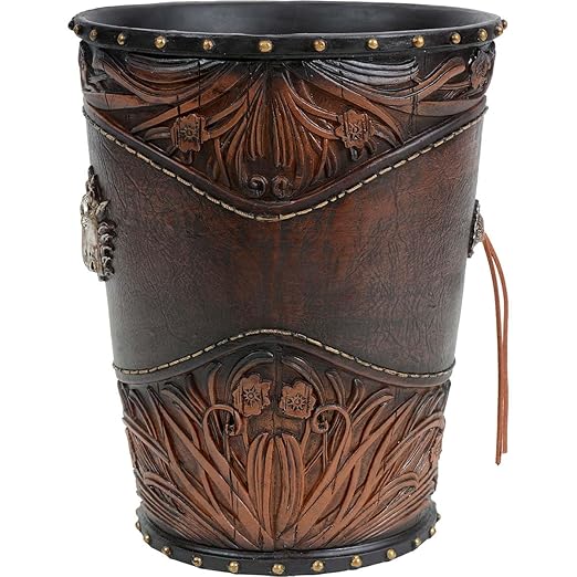 BLACK FOREST DECOR Horse Tooled Leather Waste Basket
