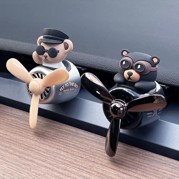 2 Pieces Car Air Fresheners Cute Bear Pilot Car Diffuser Propeller Air Outlet Vent Fresheners Suitable for Automotive Interior Decoration (Bear (A+B))