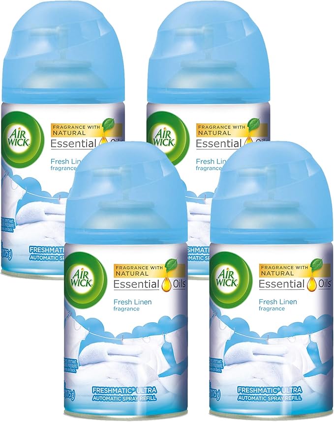 Air Wick Freshmatic 4 Refills Automatic Spray Fresh Linen 4ct New Look Same familiar smell of Fresh Laundry Essential Oil Odor Neutralization Packaging May Vary