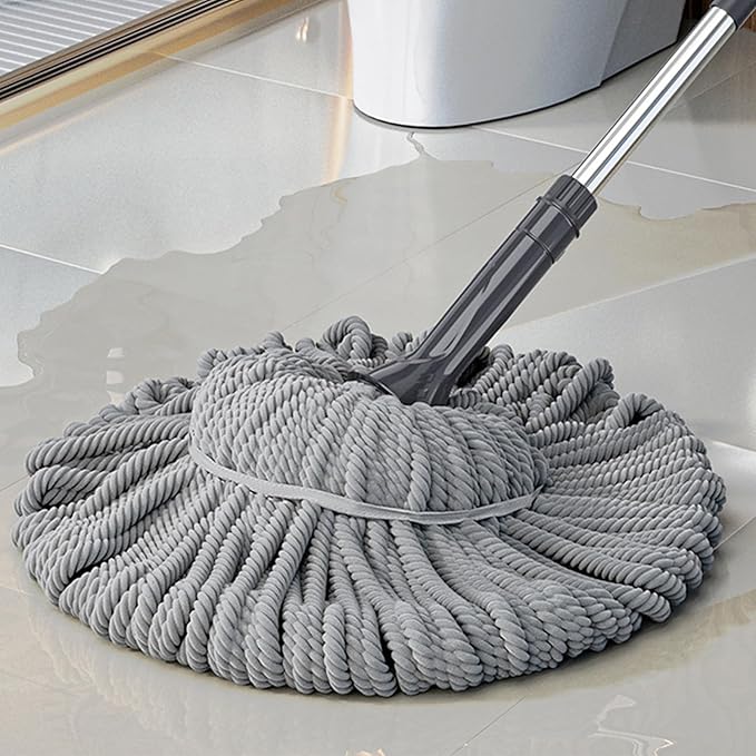 Twist Mop Self Wringing Stainless Steel Handle Fiber Rope Long Handle Floor Mop for Household Cleaning