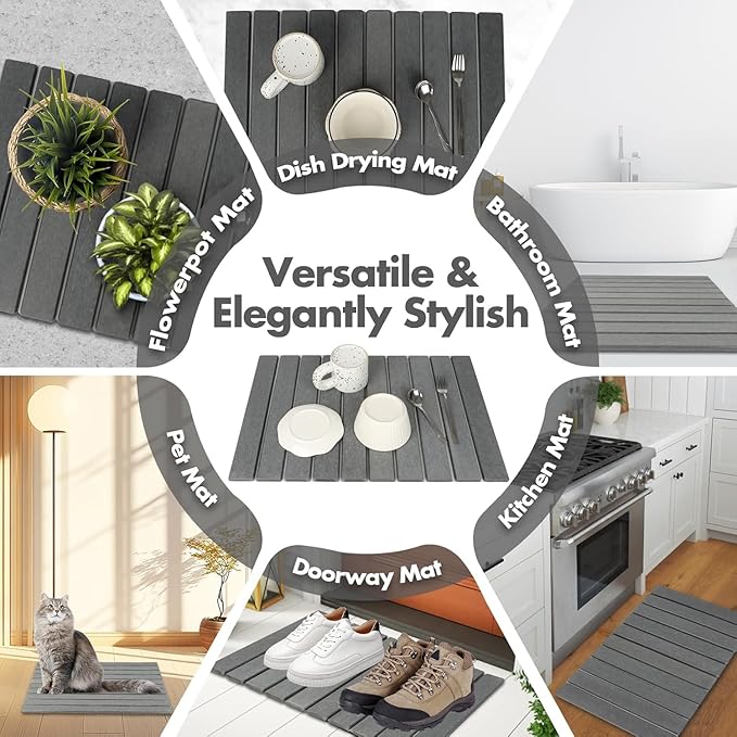 SSMR Large Stone Dish Drying Mat Fast-Drying Diatomaceous Earth Kitchen Counter Mat Super Absorbent &amp Odor Resistant Foldable Drying Mat for Dishes Cups &amp Bottles – 24 x 16 (Dark Grey)