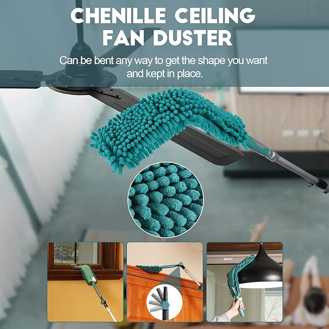 36 Foot High-Reach Duster Kit with 7-30FT Extendable Pole - High Ceiling Duster Cleaning Kit with Telescopic PoleCobweb Duster Chenille Ceiling Fan Duster Microfiber Feather Duster
