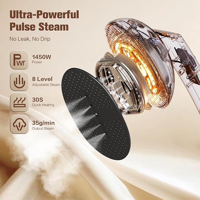2-in-1 Handheld Steamer for Clothes &amp lron 145oW Portable Garment Steamer with Smart LCD Display 40oml Large Tank8 Steam Levels 90° Rotating Head Fast Heat &amp Auto-Off for Home/Travel