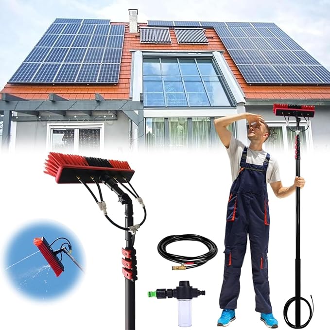 Telescopic Window Cleaning Pole 10.8M Extendable Rod with Universal Washing Brush for Solar Systems and Windows 55CM Brush 6M Reach