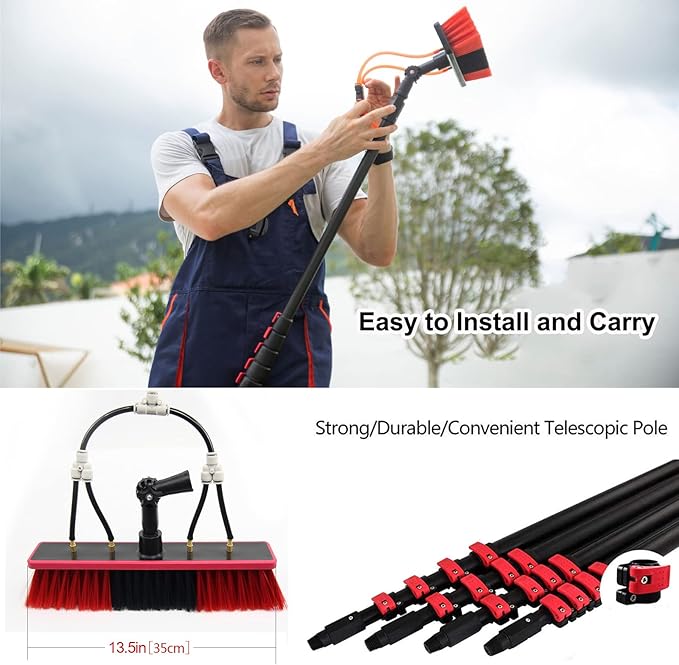 3.610.8M Telescopic Glass Cleaning Pole Multipurpose Water Spray Brush Extendable Cleaner Solar Panel Cleaning Kit5.4M