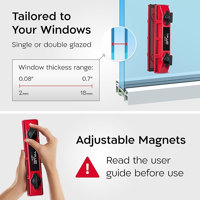 Tyroler Outside Magnetic Window Cleaner Tool | The Glider D-2 AFC Double-Sided Window Cleaners Tool Fits Windows 0.1-0.7 Thick | Magnet Window Cleaner | Magnetic Glass Cleaner | Limpiador magnetico
