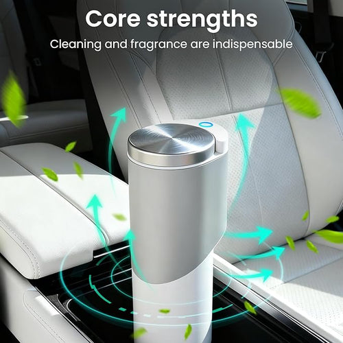 2 in 1 Car Air Freshener with Built-in Trash Can Compact Car Fragrance Diffuser &amp Small Garbage Bin Space-Saving Car Accessories for Clean and Fresh Car Interior (White)