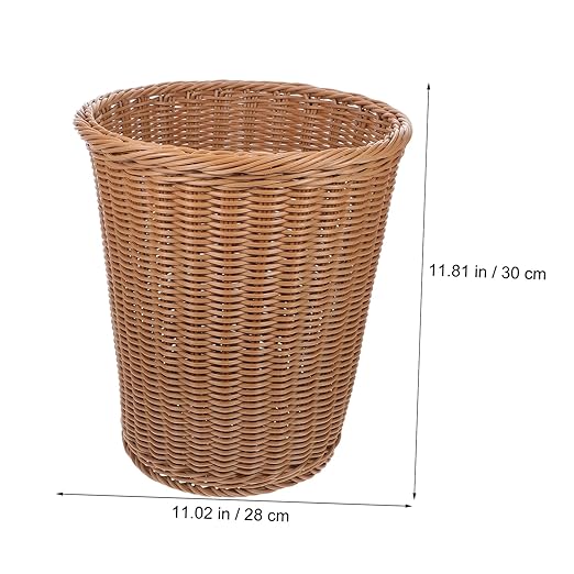 Rust-Resistant Iron Office Trash Can Simulated Rattan Woven Wastebasket Multipurpose Storage Basket for Home and Use Beige