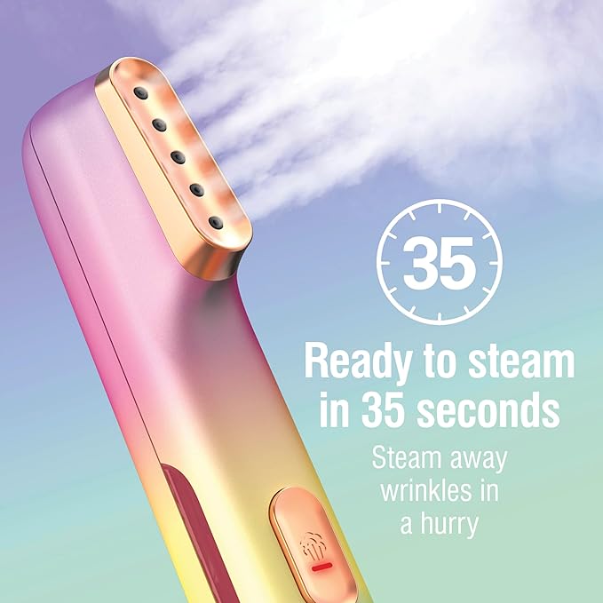 CHI VIBES Handheld Garment Steamer for Clothes Fabric and Drapes 5 Minutes of Continuous Steam Portable Wrinkle-Remover for Home and Travel Vacation Essentials 80ml Water Tank Pink (11615)