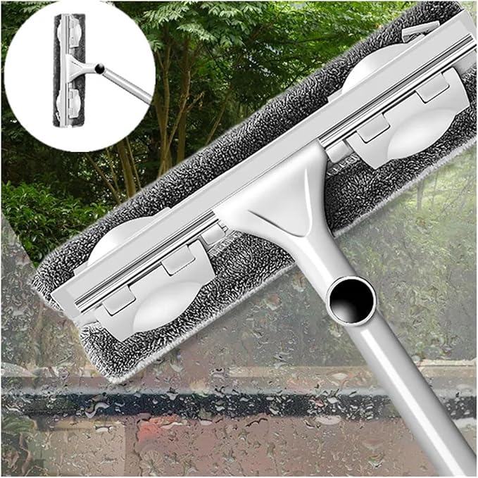 Glass Cleaning Mop Telescopic Rod Window Tools Windows Wiper Long Handle Washing Brush Cleaner Products For Home(Gray 1 mop 2 cloth)