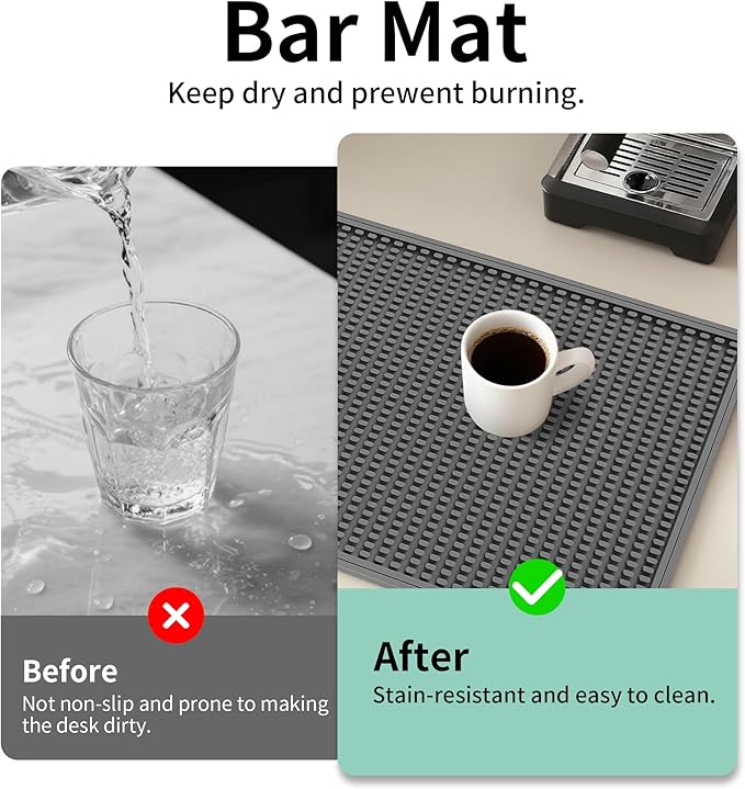 4 Pack Grey Rubber Bar Mat for Countertop -Grey 18 x 12 Large Bar Mats for Bartending Spill Mat for Home Kitchen &amp Bar Accessories Dish Drying Cocktail Service Mat