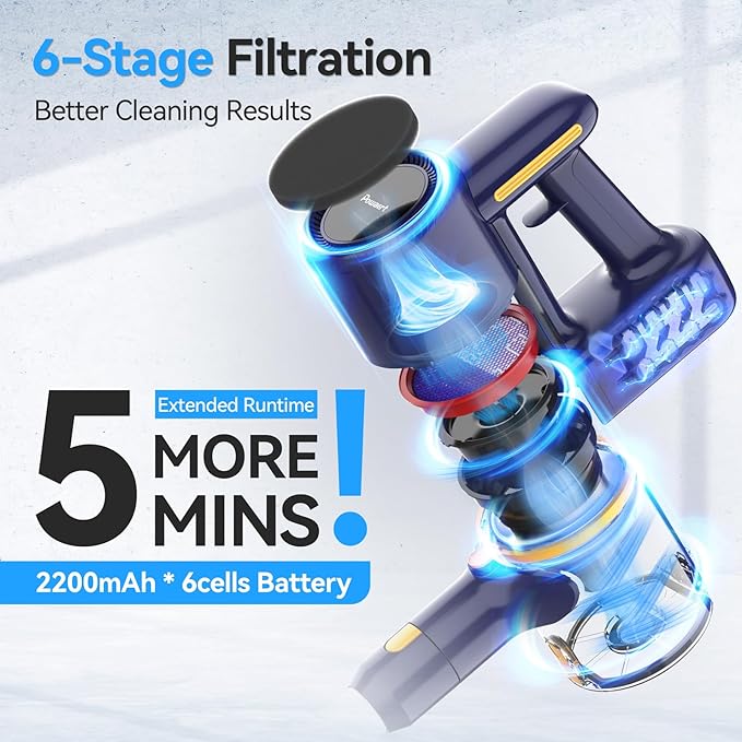N7S Cordless Vacuum Cleaner 6-in-1 Multifunction Cordless Vacuum 210W Powerful Vacuum Cleaner 6 Cell 2200mAh Stick Vacuum Cordless Rechargeable for Home (Indigo)