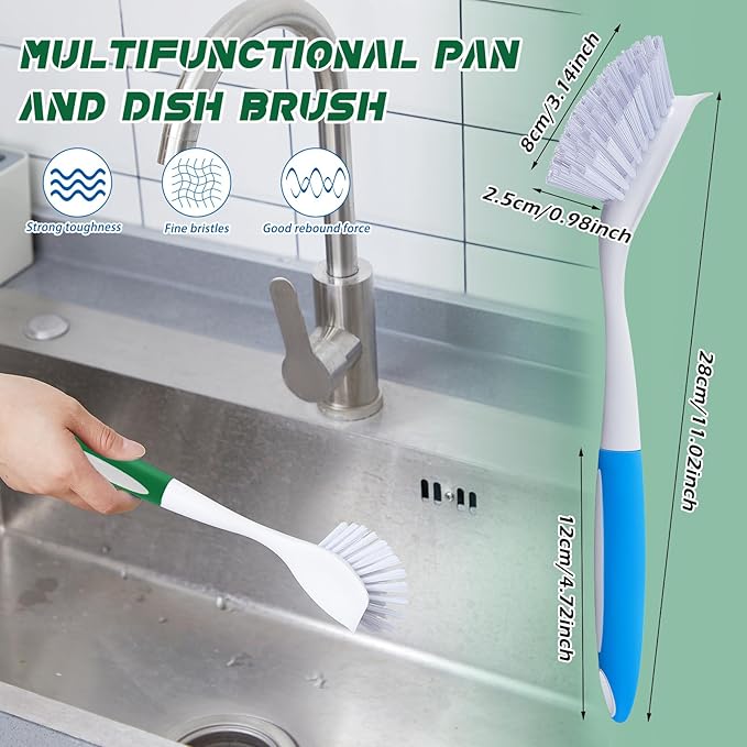 Hsei 20 Pcs Blue and Green Kitchen Scrub Dish Brush Bulk with 11 Inch Anti Slip Handle Cleaning Dish Scrubber with Stiff Bristles Washing Scrub Brushes for Housekeeping for Pots and Pans Kitchen Sink