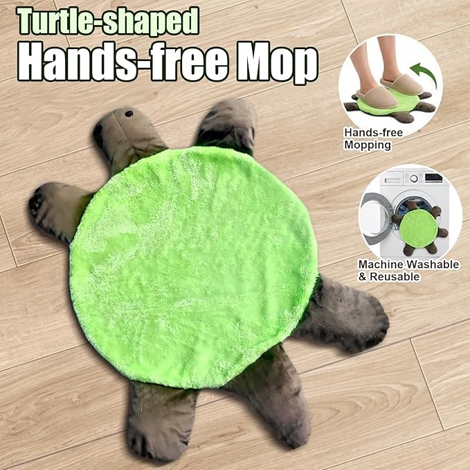 Floor Turtle Foot Mop 4 Sizes Cute Double-Sided Turtle-Shaped Floor Cleaning Pad with A rag for Dust and Hair Washable Reusable Foot Cleaner for Home and Office Floors (19.68 in)