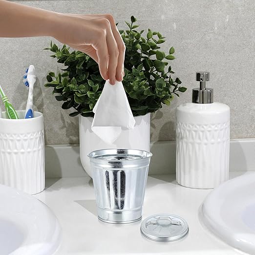 3Pcs Mini Metal Trash can with Lid 3.74X3.54X3.54In Small Desktop Waste Bin Flowerpot for Home Office Storage Organization