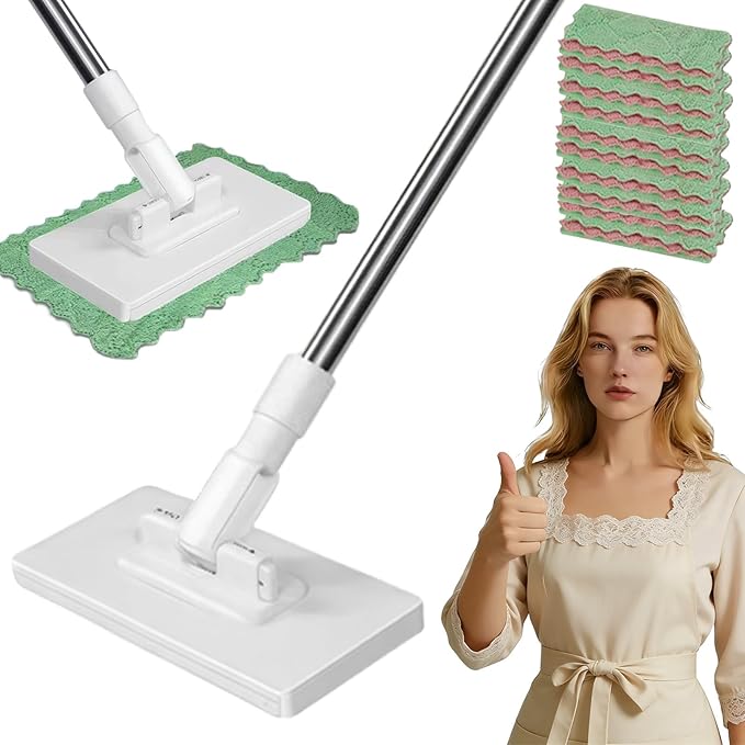 Lazy Mop Wet and Dry Automatic Convenient Cloth Changing Mini Mop Magic Cleaning Cloth 6 Zero Touch Mini Clip Mops Disposable Dust Click Mops for Multi Cleaning (White)