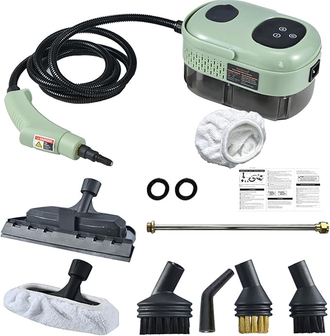 Handheld Pressurized Steam Cleaner 2500W Handheld High Temp Portable Cleaning Machine Natural Steam Cleaner Steamer for Cleaning Ready In 10s Multifunctional Steam Cleaning for Bed Car Kitchen(Gre
