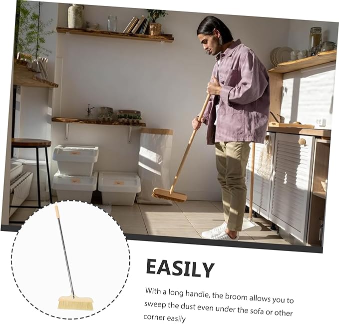 Handle Broom Soft Bristles for Efficient Home Cleaning for Hardwood Floors and Carpets and Easy to Store Cleaning Tool