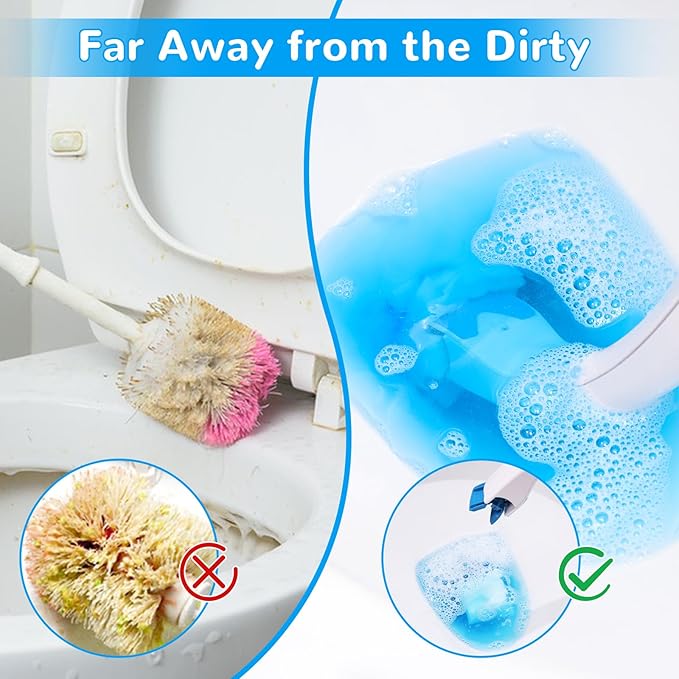Disposable Toilet Bowl Brush Holder Cleaning System and 72 Refills Flushable Toilet RefillsToilet Refills Fresh for Bathroom Scrubber Cleaning Supplies