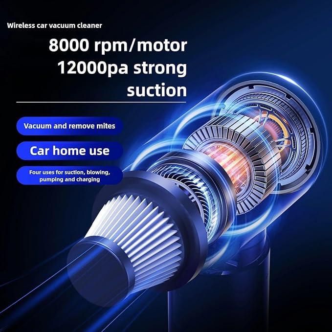 Car Vacuum Cleaner Cordless 120W high Power Portable Mini Vacuum with 12000Pa Hand Held Vacuum Strong Suction Electric Compressed Air Duster Blower for Car Desk Keyboard Home