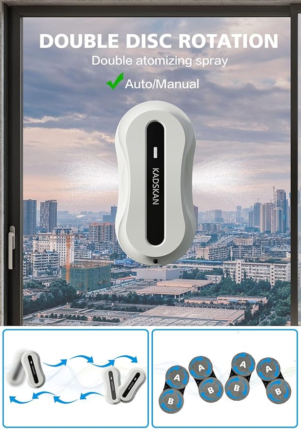 Window Cleaning Robot Automatic Window Cleaner with Water Spray for Windows/Tiles/Class Door Inside/Outside 5600Pa Suction Power 3.0 Path Planning Remote Control