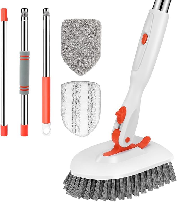 SetSail Grout Cleaner Brush with Long Handle &amp 3-in-1 Tile Tub Floor Scrubber V-Shaped Floor Scrub Brush Swivel Grout Brush Stiff Bristle Floor Grout Scrubber for Bathroom
