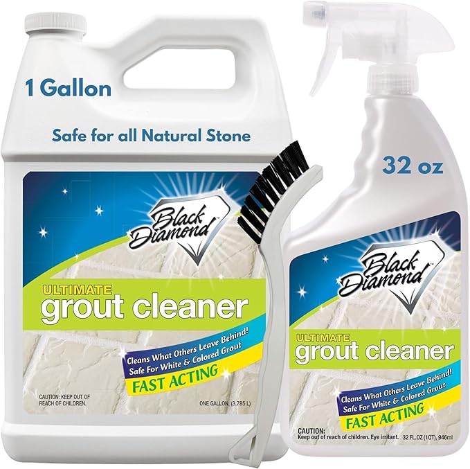 Black Diamond Ultimate Grout Cleaner: Best Cleaner for Tile Ceramic Porcelain Marble Acid-Free Safe Deep Cleaner &amp Stain Remover for Even The Dirtiest Grout. (1-Quart/1-Gallon/sm brush)
