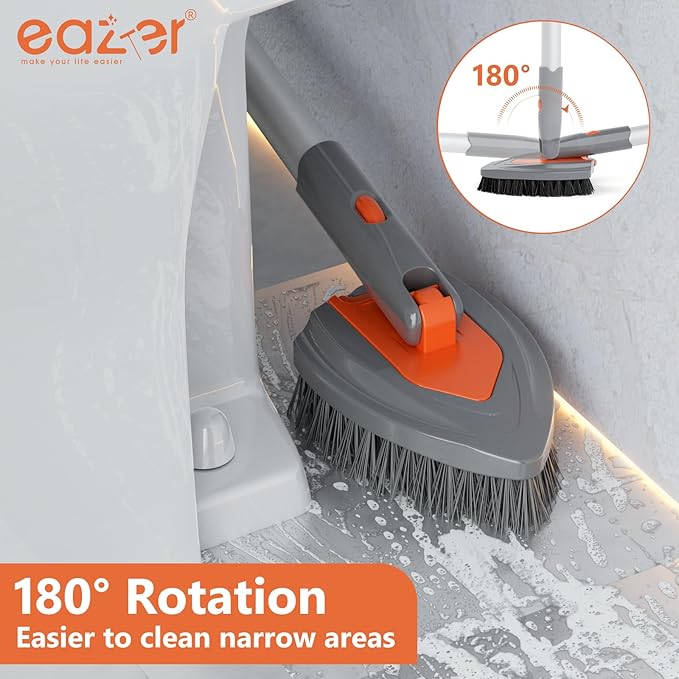 Eazer 4-in-1 Long-Handled Tub Scrubber-Versatile Bathroom Cleaning Brush with Shower Scrubber-Ideal Shower Cleaner Brush for Efficient Cleaning-Long Handle Scrub Brush for Shower Tub and Bathroom