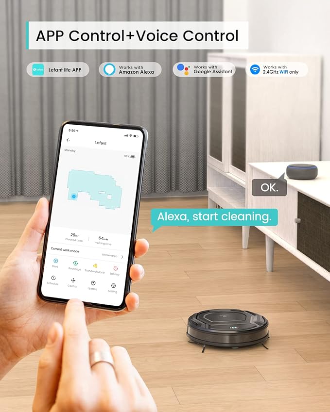Lefant M210 Pro Robot Vacuum Slim Quiet 3 Adjustable Suction Levels 6 Modes Robot Vacuum Cleaner for Pet Hair Hard Floors &amp Low Carpets Self-Charging WiFi/App/Alexa Control Black