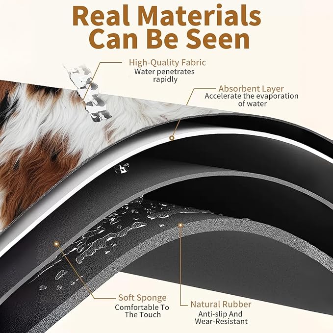 Coffee Bar Mat Super Absorbent Rubber Anti Slip Bottom Striking Cow Anti Stain Coffee Mat for Countertop Large Dish Drying Mat Accessories Suitable for Kitchen Counter Restaurants