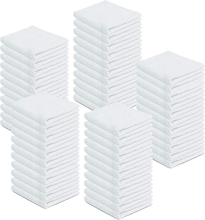 100% Cotton Terry Towels Cleaning Cloths Pack of 250 (12x12 Inches) White Cotton Terry Cloth Bar Rags White Bar Towels Multipurpose High Absorbent Terry Towels for Cleaning Auto Detailing or Painters