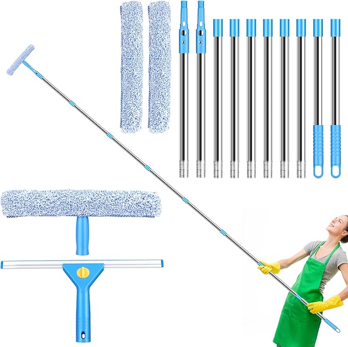 Window Cleaning Kit 10Ft Window Squeegee with Extension Pole Window Washing Kit Squeegee for Window Cleaning Window Cleaner Tool for Indoor Outdoor High Windows Glass