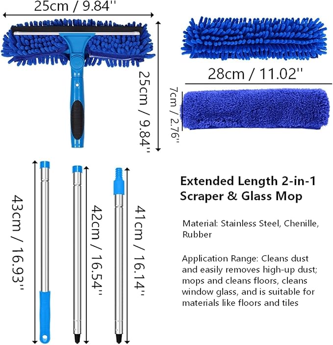 2-in-1 Double-Layer Dual-Sided Glass Wiper - High-Rise Window Cleaner Scraper for Professional Cleaning(Green3 Sections)