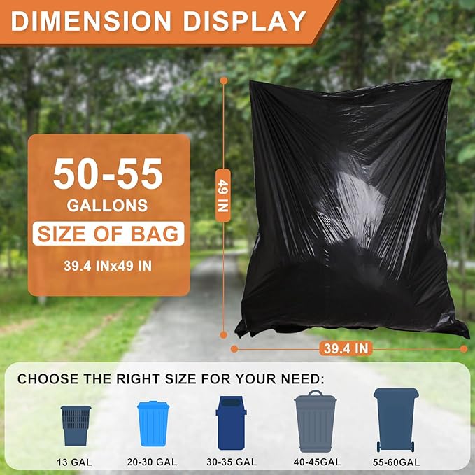 50-55 Gallon Black Trash Bags 120 Count - 40''x50'' Extra Large 50+ Gallon Garbage BagsUnscented Strong Huge Can Liners for Construction Industrial Yard Outdoor Commercial