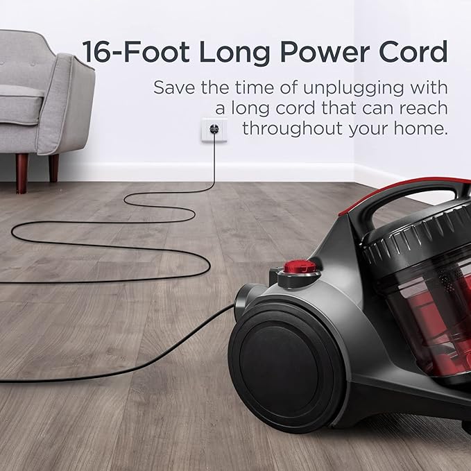 Eureka Bagless Canister Vacuum Cleaner Lightweight Vac for Carpets and Hard Floors Red Whirlwind NEN110D