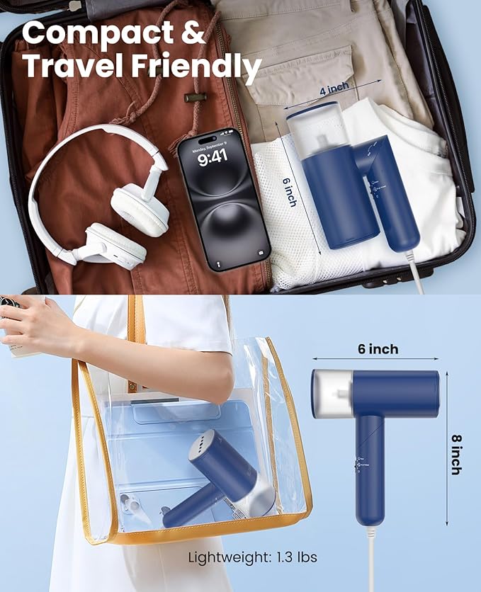 Handheld Steamer for Clothes 1200W Foldable Travel Steamer 20 Sec Preheat Garments Wrinkle Remover 120V Portable Hand Iron with 150ml Water Tank Clothes Steamer for Home Travel-Blue