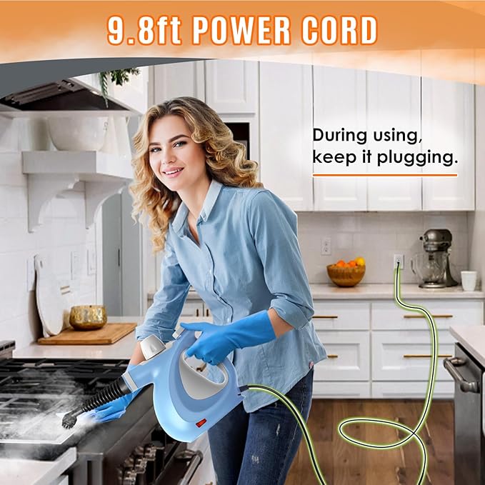 Pressurized Handheld Multi-Surface Natural Steam Cleaner with 12 pcs Accessories Multi-Purpose Steamer for Home Use Steamer for Cleaning Floor Upholstery Grout and Car (Blue)