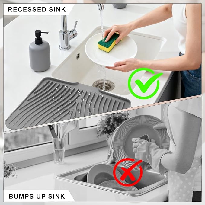 Silicone Dish Drying Mat for Kitchen Counter Dish Drying Pad Non-Slip Drain Pad with Built-in Drain Food-Grade Odorless Easy-Clean Drying Mat (Beige 19.69 x 17)