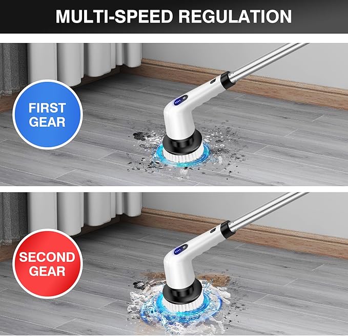 Electric Spin Scrubber Cordless Tub and Tile Scrubber with 10 Replaceable Brush Heads and Adjustable Extension Handle Power Shower Scrubber for Cleaning Bathroom Tub Grout Floor EMD