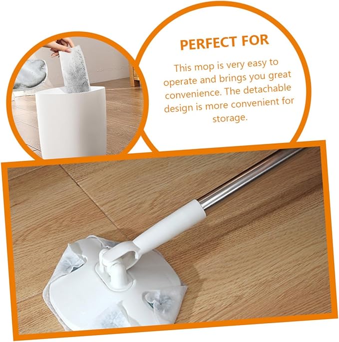 Retractable Long Handle Dust Mop with Rotatable Triangular Microfiber Pad No-wash Hands-Free Dust Removal Floor Cleaning Mop for Home Use White Extendable Handle