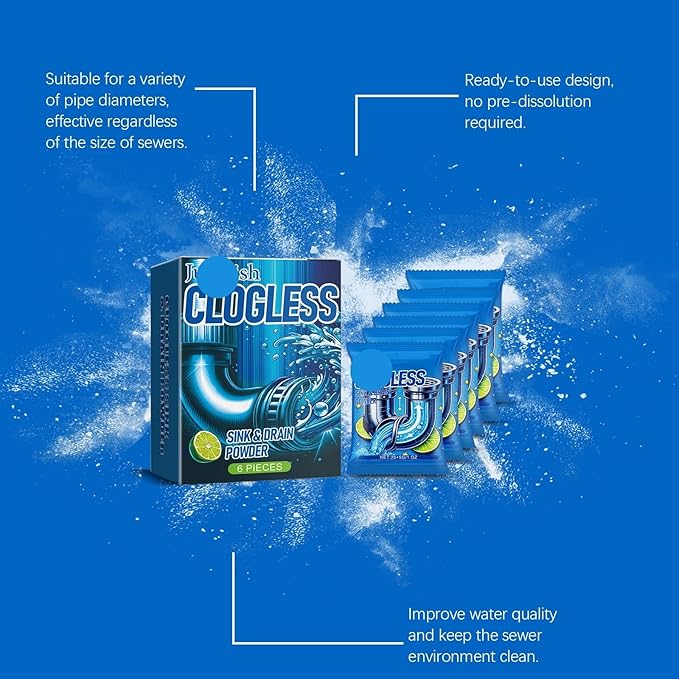 Drain Unclogger &amp Cleaner Powder for Bathroom Pipes - Acid Neutralizing Grease Loosening Formula Fast Acting Odor Eliminating Safe for All Pipes(3PCS)