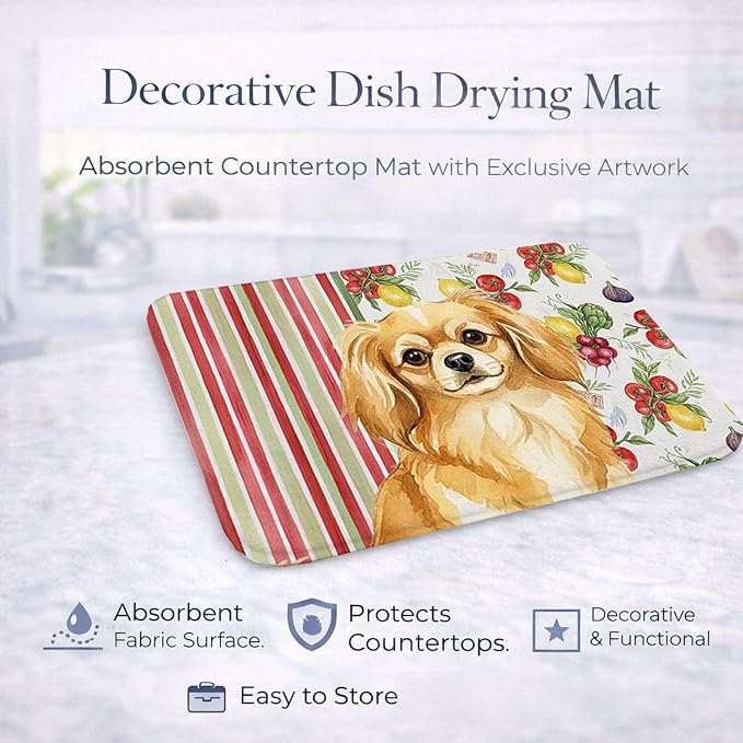 Caroline's Treasures Gold Tibetan Spaniel Vegetables Dish Drying Mat Absorbent Dish Drying Mat Pad for Kitchen Counter Dish Drainer Mat for Countertop 14 x 21 Multicolor