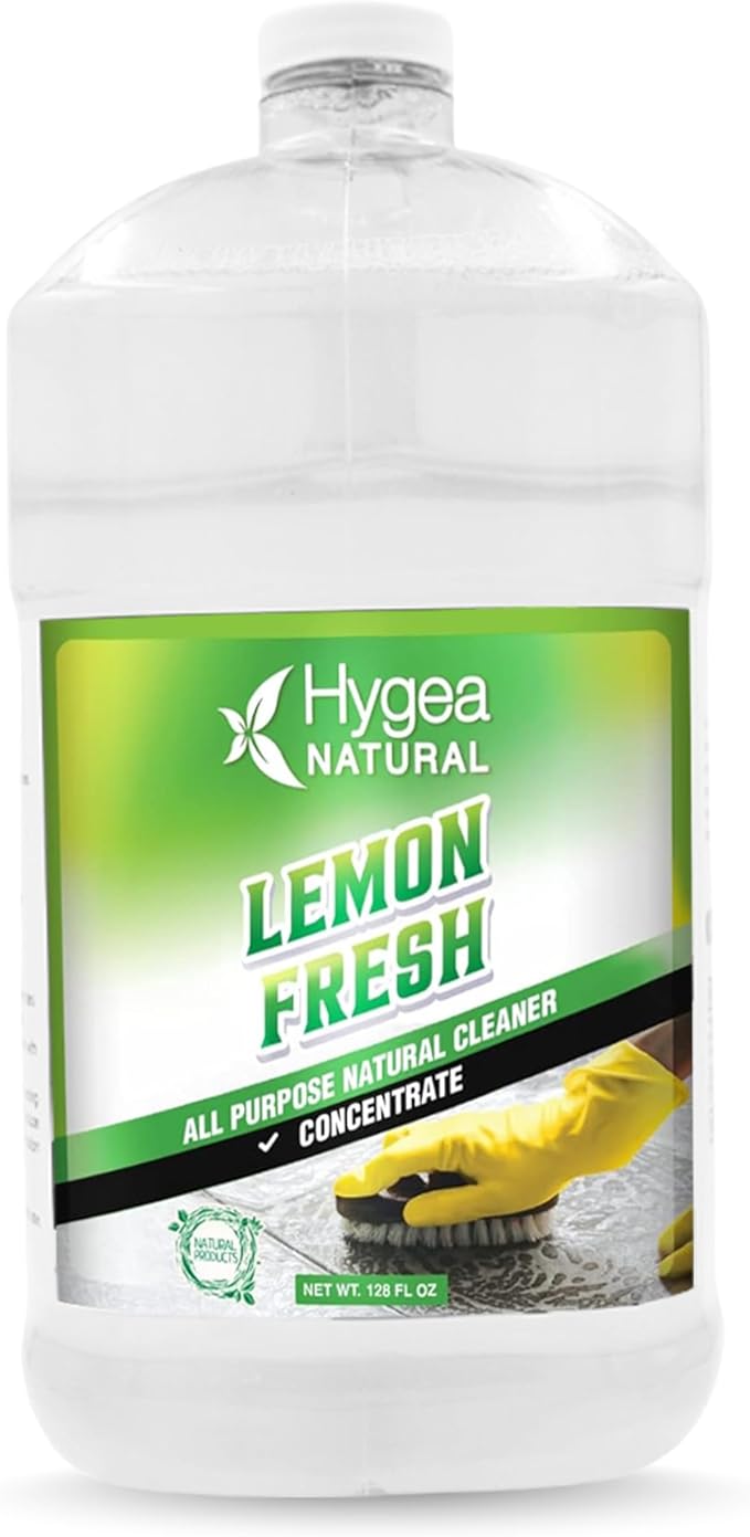 Hygea Natural Lemon Fresh Concentrated All Purpose Cleaner - Non Toxic - Removes Soil Dirt &amp Grease - Wet Gloss Finish - Biodegradable pH-Neutral &amp Ammonia Free (128oz Concentrated Gallon)